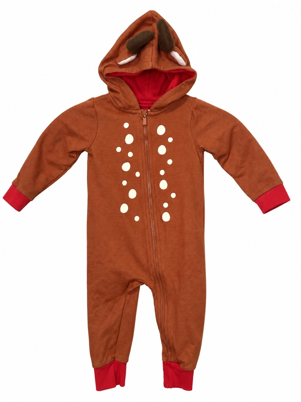 Cat & Jack Kids Brown Deer Hooded One-Piece Romper 12 Months Christmas Reindeer